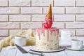 Funny Birthday cake with melted ice cream