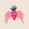 Funny bizarre One-eyed berry with wings. Illustration in a modern childish style