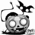 Cat Pumpkin and Spider Funny and Spooky Halloween Cartoon Characters Vector illustration Royalty Free Stock Photo
