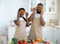 Funny Black Couple Cooking And Having Fun Together In Kitchen Royalty Free Stock Photo