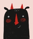 Funny Black Devil on a Pastel Pink backround.