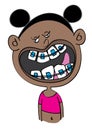 Funny black girl with dental braces cartoon