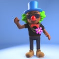 Funny black hiphop rapper dressed as a clown in wig and red nose, 3d illustration Royalty Free Stock Photo