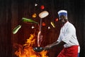 Black chef creative cooking. Mixed media.