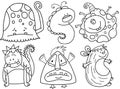 Funny Black and White Monster Doodles
