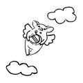 Vector cartoon pig with arpa and cloud
