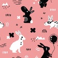 Funny black and white rabbits