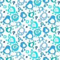 Funny blue bacteria, seamless pattern