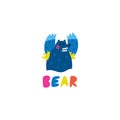 Funny blue bear character roaring logo illustration