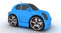 Funny blue car on white background
