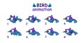 Funny blue cartoon bird flying sprites