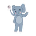 Funny Blue Elephant with Large Ear Flaps and Trunk Greeting Saying Hi Vector Illustration Royalty Free Stock Photo