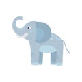 Funny blue elephant with long trunk, big ears and spots on back. Cartoon wild animal. Zoo concept. Flat vector design Royalty Free Stock Photo