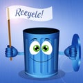Funny blue garbage bin for Recycle Royalty Free Stock Photo