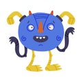 Funny Blue Monster Head with Long Arms Vector Illustration