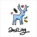 Funny blue moose vector illustration.