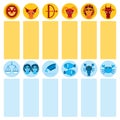 Funny blue and orange zodiac sign icon set astrological, vector Royalty Free Stock Photo