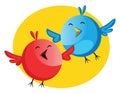 Funny blue and red bird singing Easter song illustration web vector