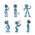 Funny Blue Robot Character Engaged in Different Activity Vector Set