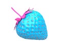 Funny blue strawberry with pink stem and leaves