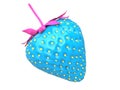 Funny blue strawberry with pink stem and yellow dots