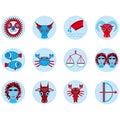 Funny blue zodiac sign icon set astrological, illustration Royalty Free Stock Photo