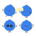 Funny Blueberry characters bundle set. Vector hand drawn doodle style cartoon character illustration icon design. Cute