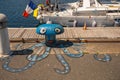 Funny bollard painted as blue squid, Dunkerque, France