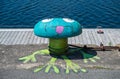 Funny bollard painted as figure out of this world, Dunkerque, France