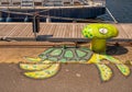 Funny bollard painted as yellow turtle, Dunkerque, France