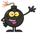 Funny Bomb Cartoon Mascot Character Waving For Greeting