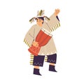 Funny Boy Beat Drum Playing Indian Dressed in Injun Costume with Feather Vector Illustration Royalty Free Stock Photo