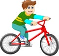 Funny boy cartoon riding bicycle