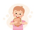 Funny Boy Character Eating Sandwich Showing Like Vector Illustration Royalty Free Stock Photo