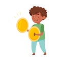 Funny Boy Character Playing Cymbal at Music Lesson Vector Illustration