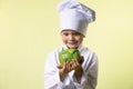 Chef keeps in his hands a cabbage Royalty Free Stock Photo