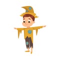 Funny Boy Dressed in Ragged Scarecrow Halloween Costume Vector Illustration Royalty Free Stock Photo