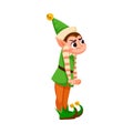 Funny Boy Elf Character with Pointed Ears Stand with Grumpy Face Vector Illustration