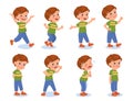 Funny boy expressions. Little hild with different emotions. Cheerful or upset teenager. Cartoon kids poses. Positive and Royalty Free Stock Photo