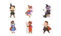 Funny Boy and Girl Dressed in Halloween Costume Vector Set Royalty Free Stock Photo