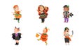 Funny Boy and Girl Dressed in Halloween Costume Vector Set Royalty Free Stock Photo