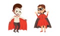 Funny Boy and Girl Dressed in Halloween Dracula and Vampire Costume Vector Illustration Set Royalty Free Stock Photo