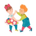 Funny Boy and Girl with Freckles Pair Dancing and Moving to Music Vector Illustration