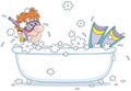 Funny boy in a mask and flippers in a bath Royalty Free Stock Photo