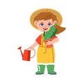 Funny Boy in Overall Engaged in Gardener or Farmer Occupation Vector Illustration