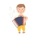 Funny Boy Playing Accordion Musical Instrument Performing on Stage Vector Illustration Royalty Free Stock Photo