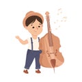 Funny Boy Playing Cello or Violoncello Musical Instrument Performing on Stage Vector Illustration Royalty Free Stock Photo