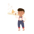 Funny Boy Playing Trumpet Musical Instrument Performing on Stage Vector Illustration Royalty Free Stock Photo