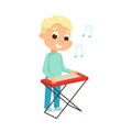 Funny Boy Standing and Playing Keyboard Vector Illustration