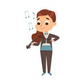 Funny Boy Standing and Playing Violin Vector Illustration Royalty Free Stock Photo